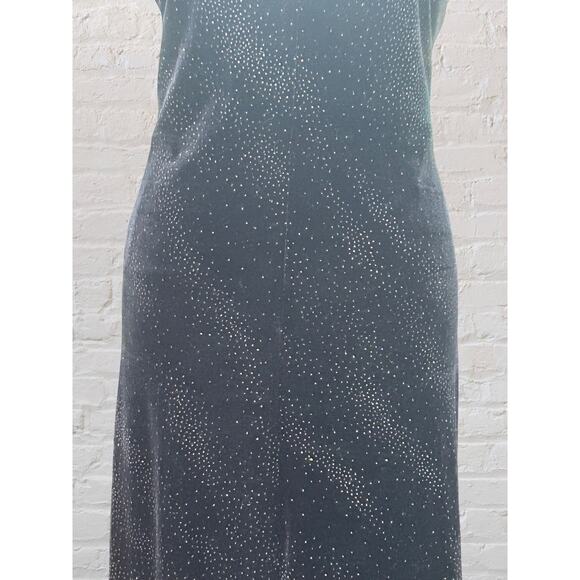 Vintage Black Velvet Sparkly Long Event Cocktail Dress 10 Whimsigoth Dark Fairy - Picture 7 of 9